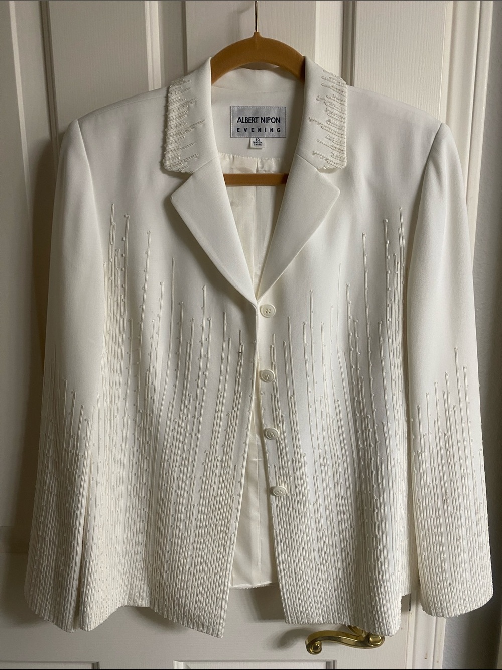 Albert Nipon Ivory Beaded Evening Blazer